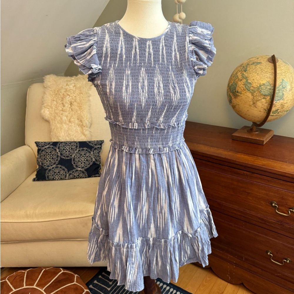 SAYLOR ikat blue smocked dress